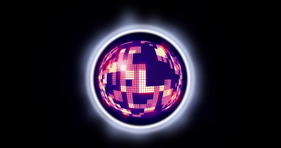 Futuristic Neon Digital Sphere with Pixel Design