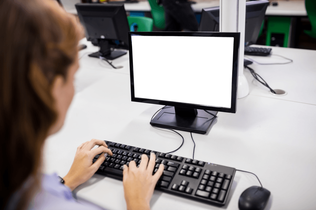 Office Woman Using Computer with Blank Screen - Download Free Stock Images Pikwizard.com