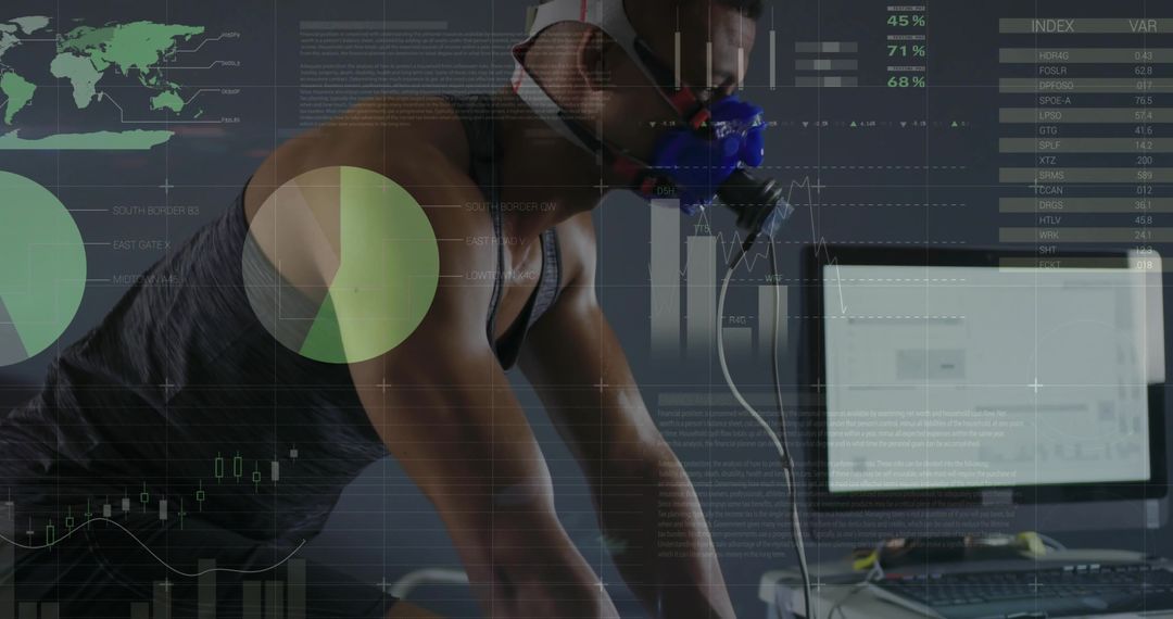 Cyclist Pedaling Ergometer with Respiratory Mask in Science Lab