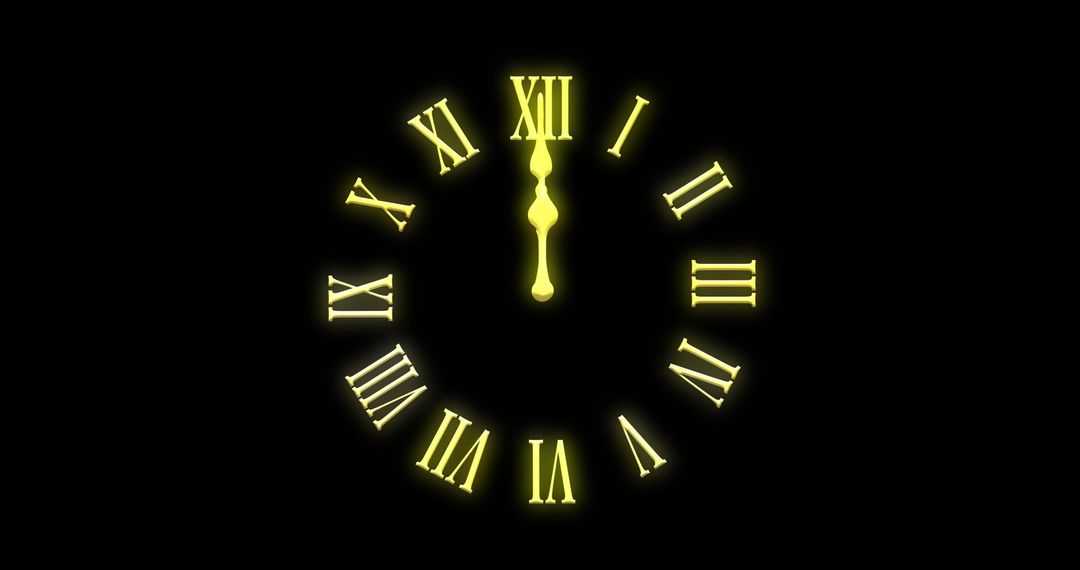 Glowing Clock with Roman Numerals Striking Midnight