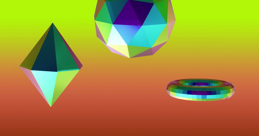 3D Geometric Shapes in Multicolor on Neon Gradient