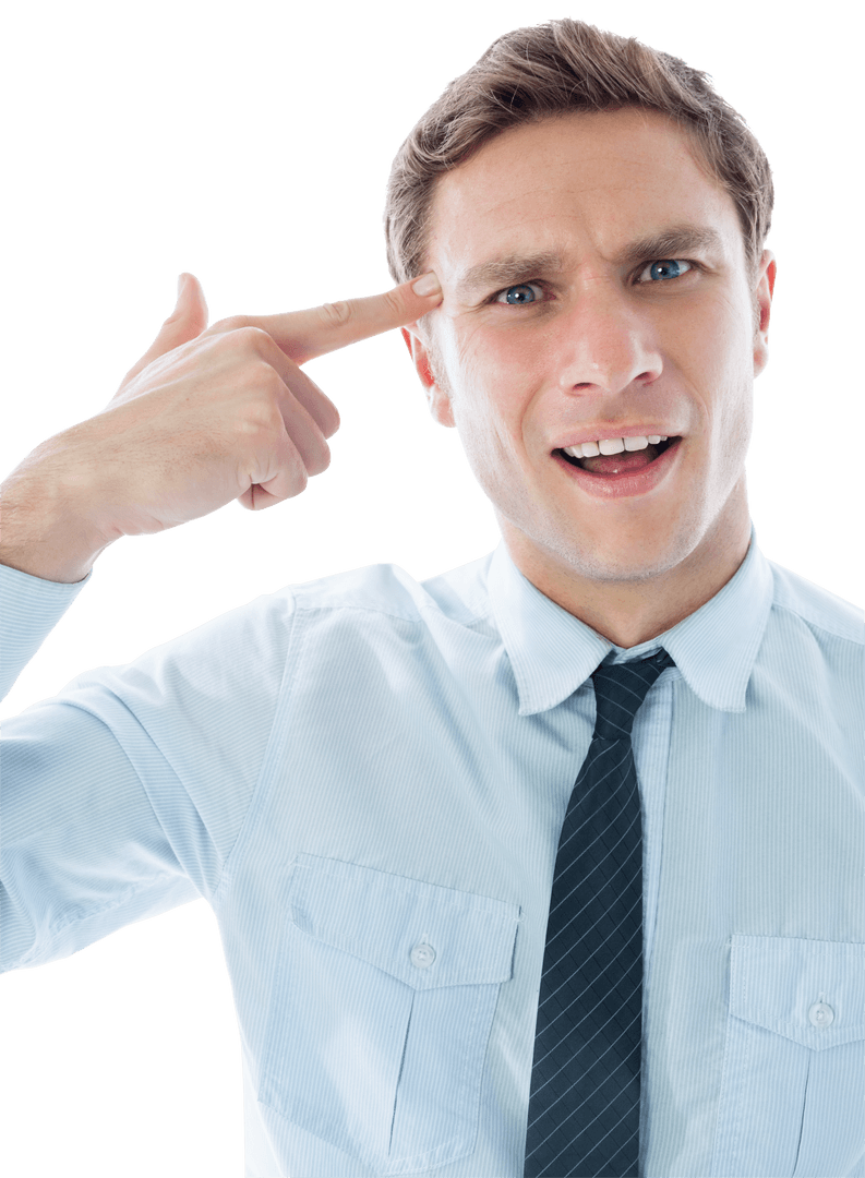 Confused Businessman Making Gesture on Transparent Background