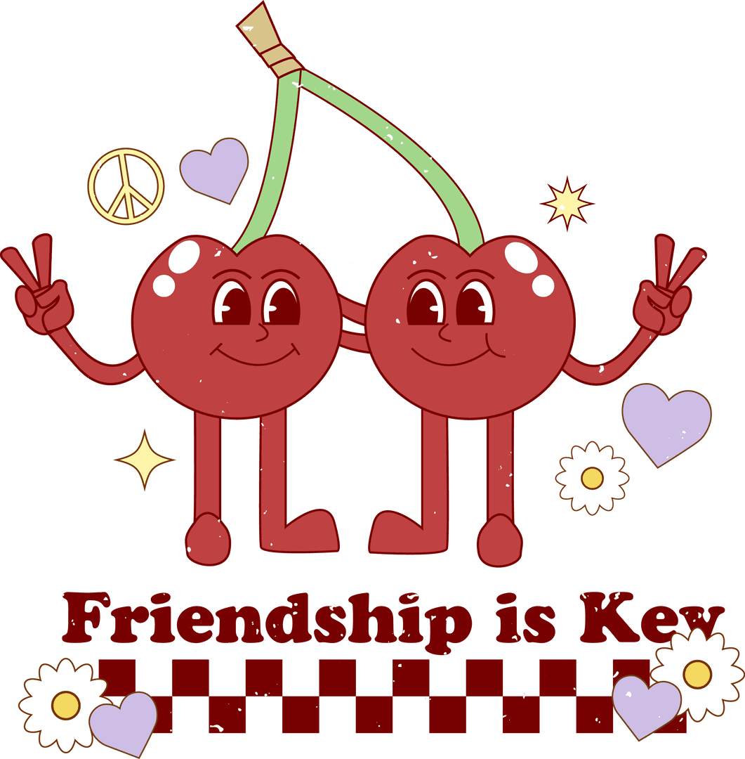 Illustrative Cherry Friends on Transparent Background