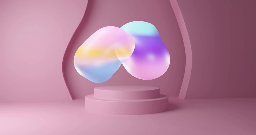 Vibrant Abstract Shapes Floating Over Pink Pedestal
