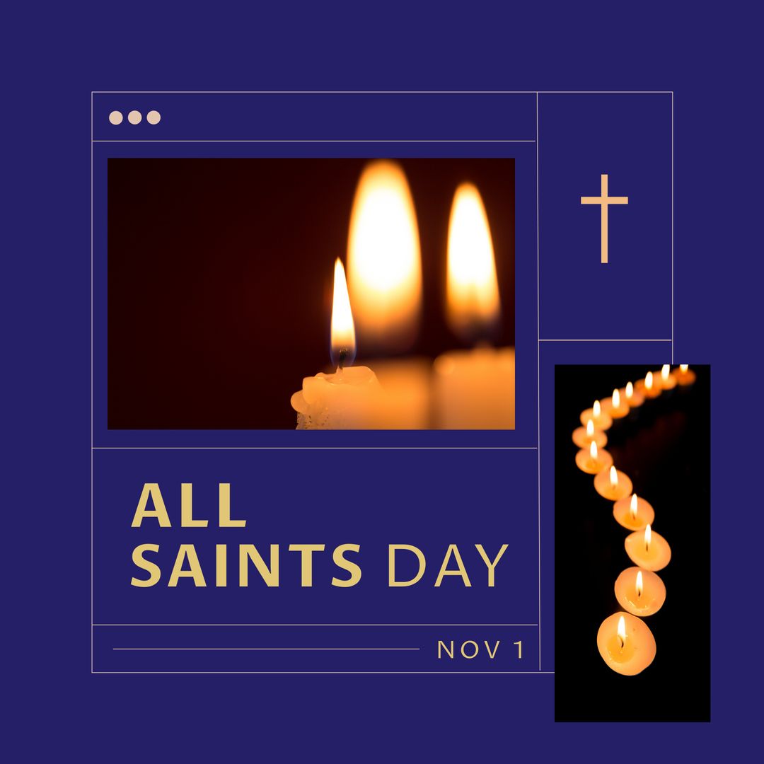 All Saints Day Design with Glowing Candles and Religious Symbols