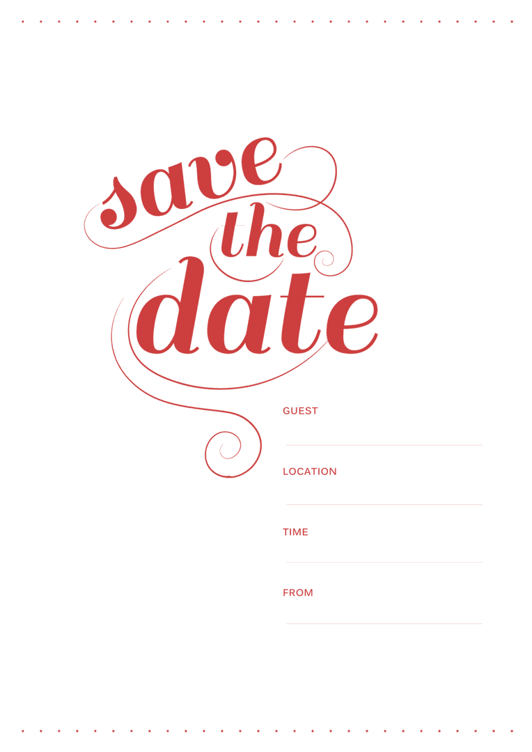 Transparent Save the Date Invitation With Red Decorative Text