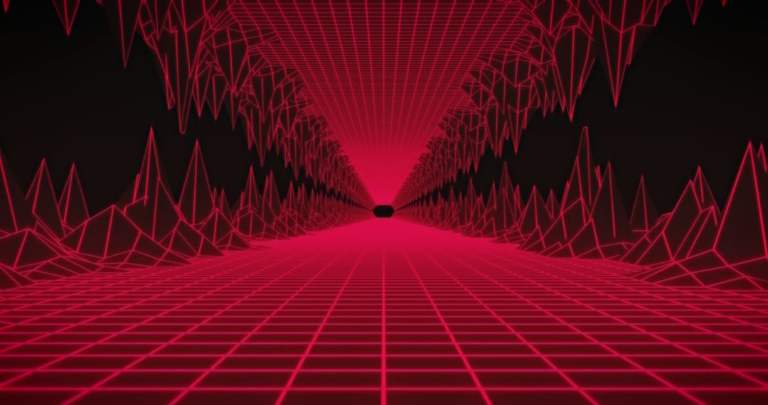 Red Wireframe Tunnel Representing Digital Connectivity