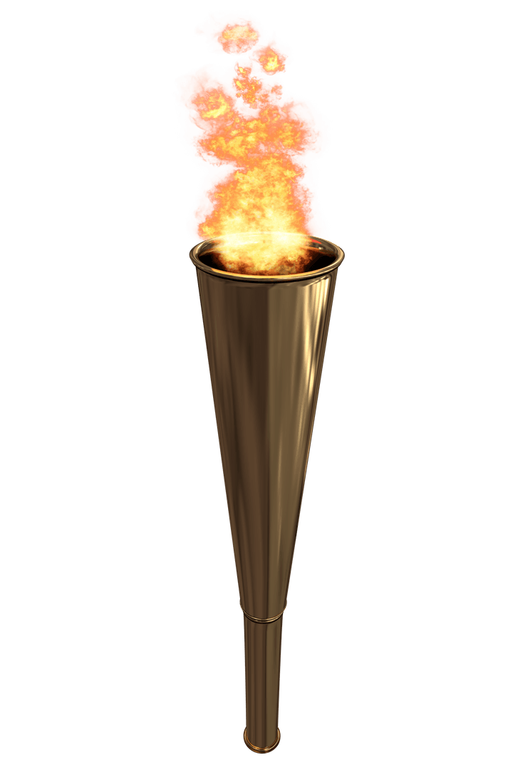 Golden Flame Torch on Transparent Background Blazing Brightly