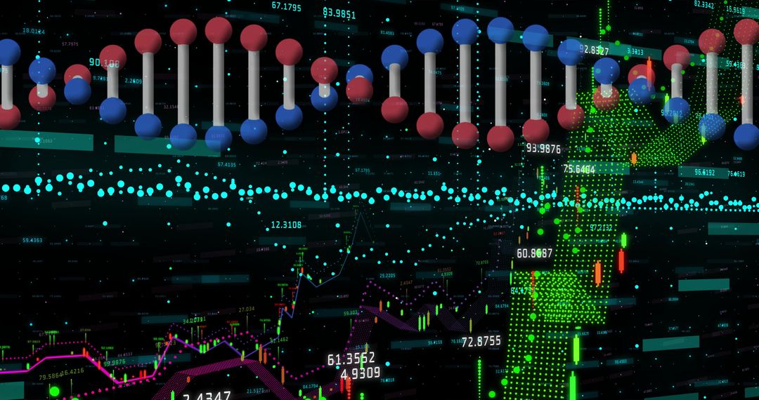 DNA Helix Floats Over Digital Financial Data Display