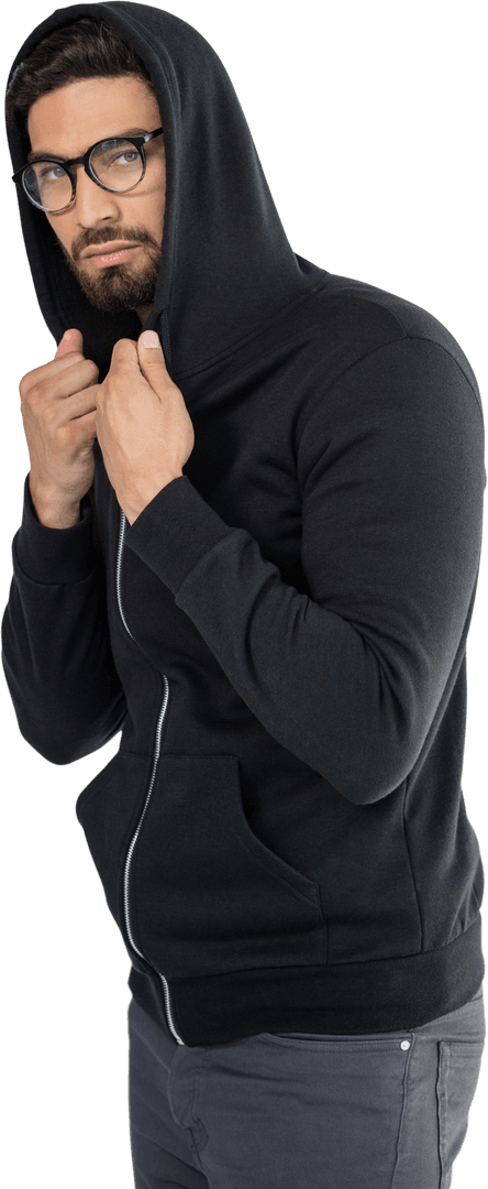 Transparent Background Handsome Man in Black Hoodie