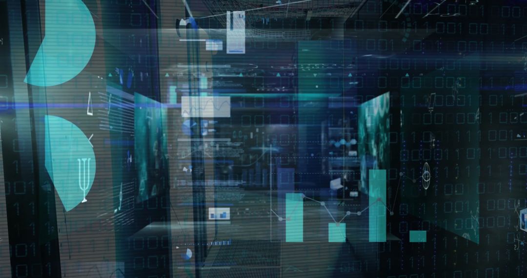 Futuristic Data Interface Over Server Room
