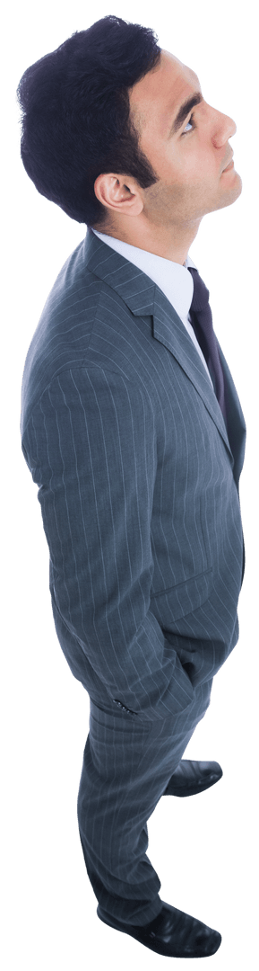Focused Biracial Businessman Looking Up Transparent Background
