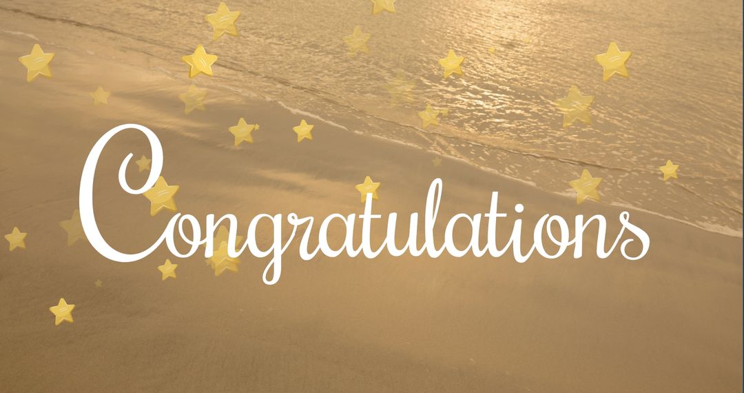 Congratulations Text with Stars on Sandy Beach Background