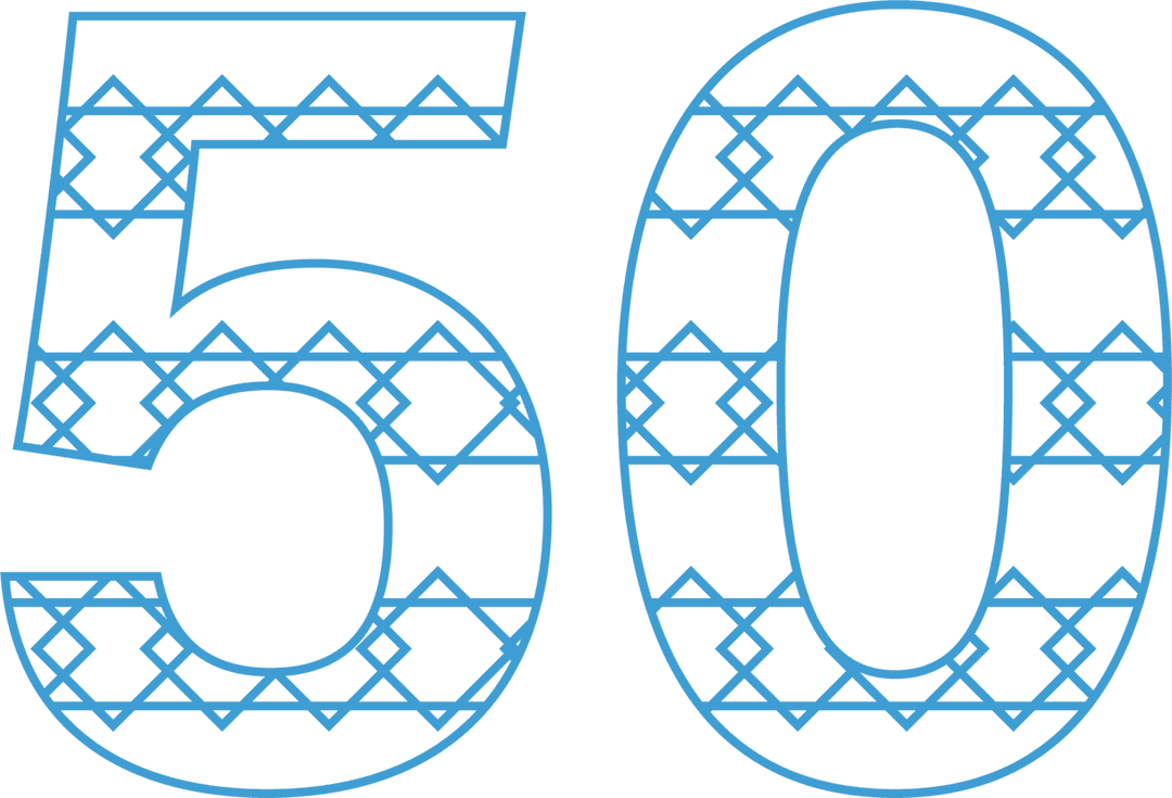 Blue Transparent 50 Number with Intricate Pattern Design