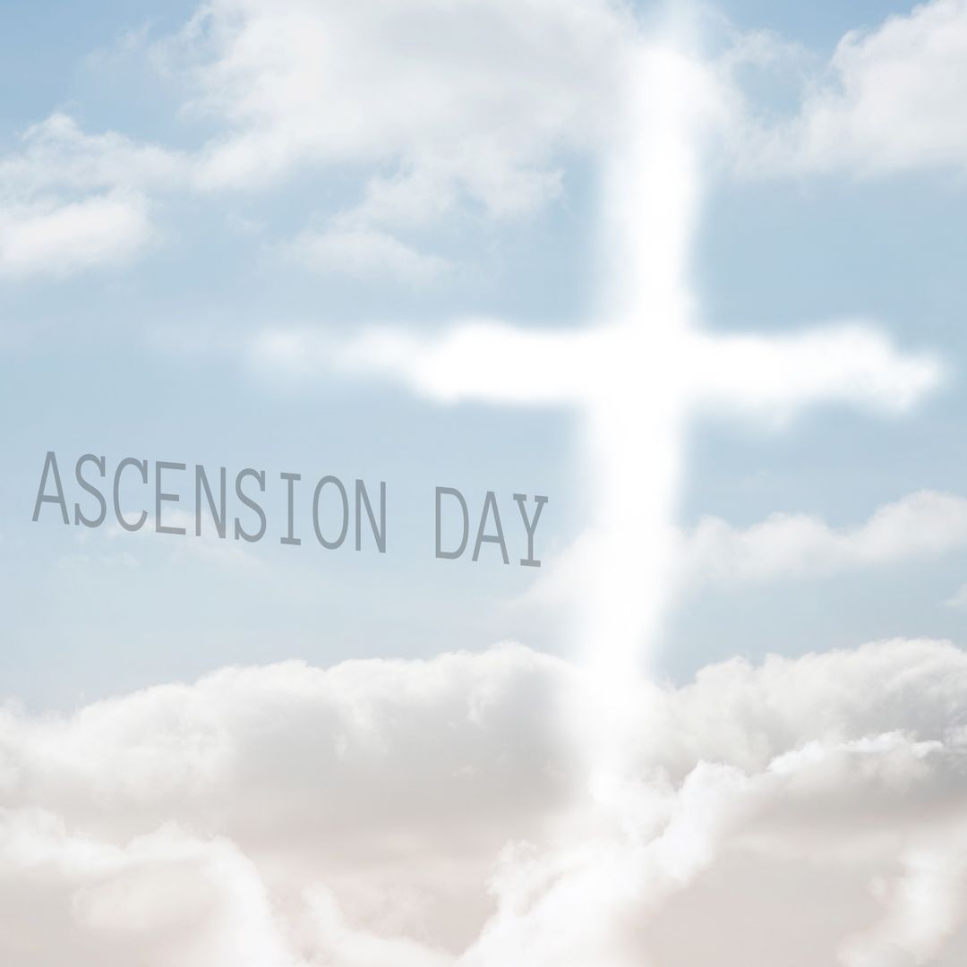 Bright Cross Formed in Sky with Ascension Day Text