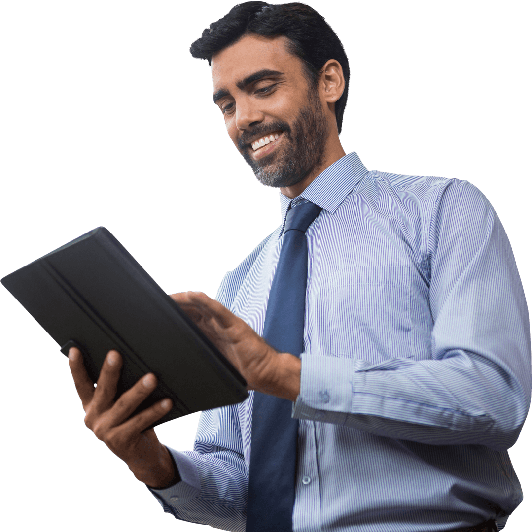 Smiling Businessman Using Digital Tablet Transparent Background