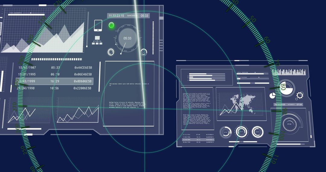 Futuristic Digital Interface with Data Analytics Overlays