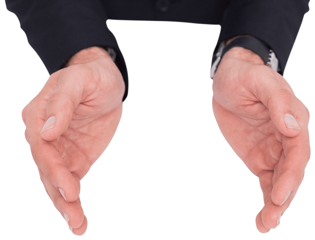 Transparent Hands of Businessman in Open Gesture
