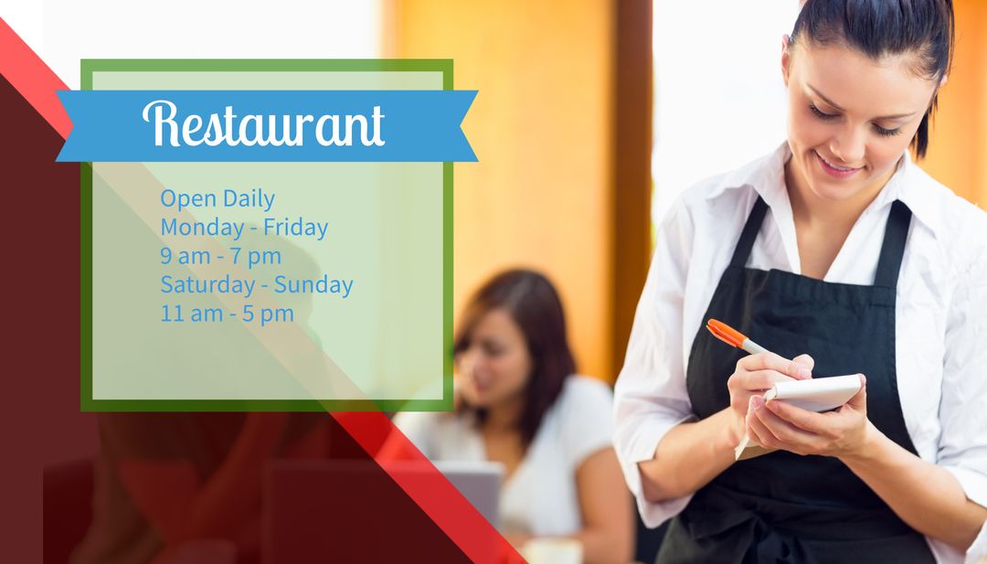 Smiling Waitress Taking Order in Welcoming Restaurant Setting