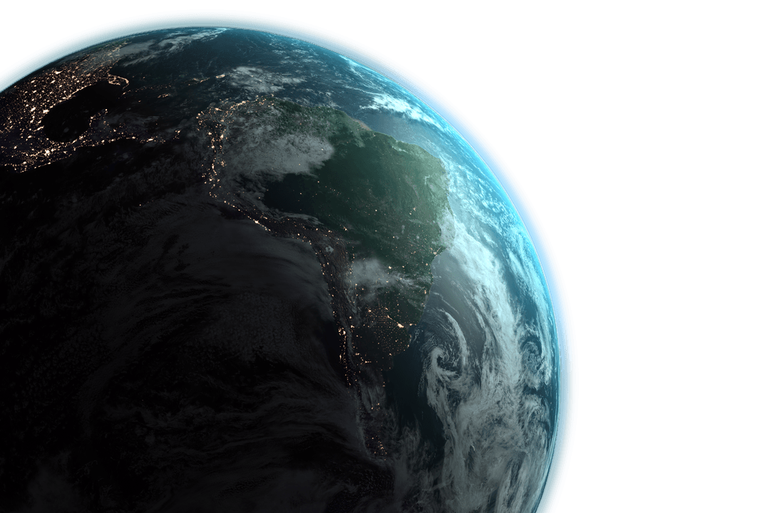 Transparent View of Earth from Space with Visible City Lights