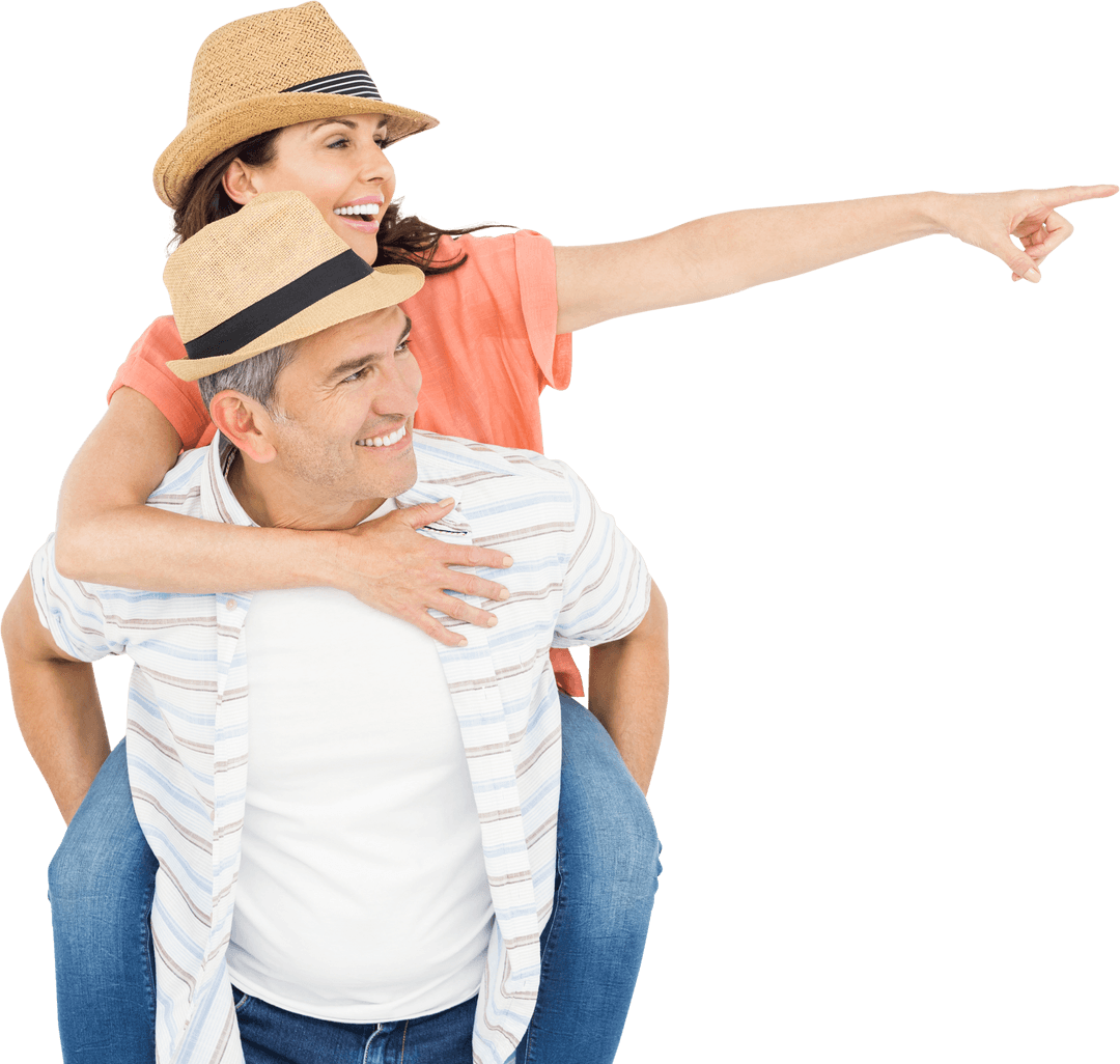 Joyful Couple Piggyback Ride in Transparent Background