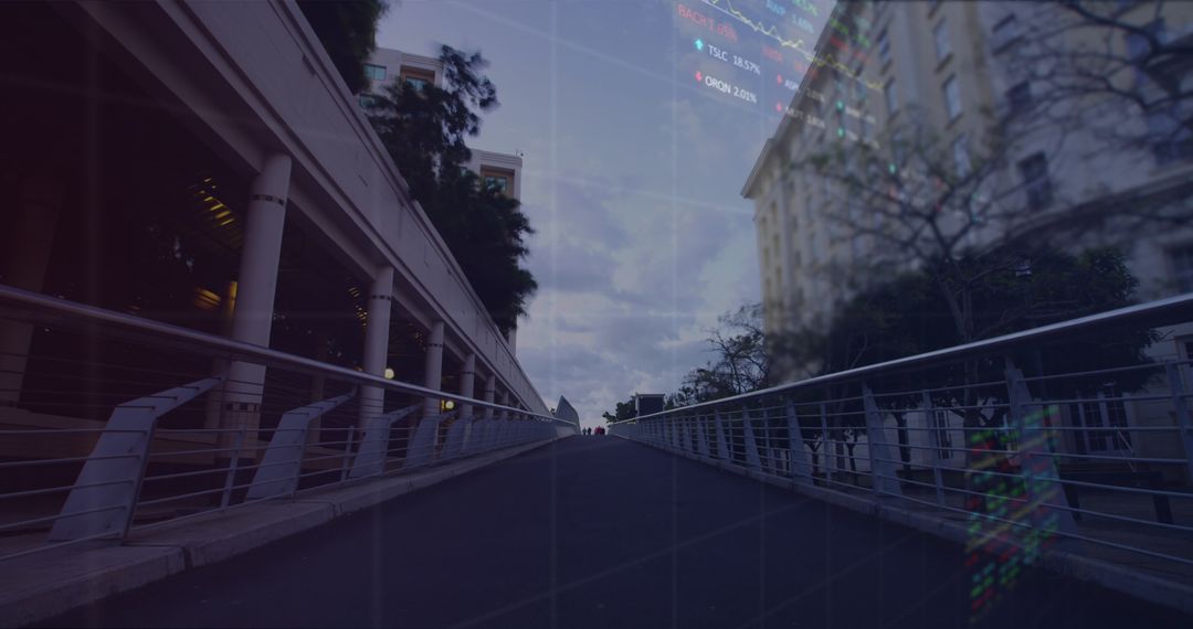 Futuristic Bridge with Digital Data Overlay