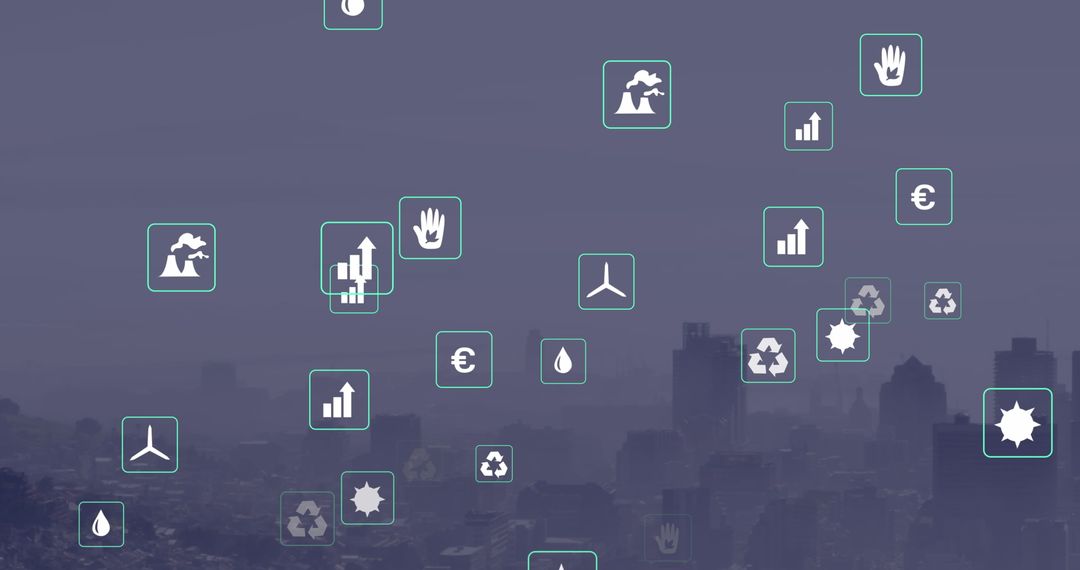 Digital Interface Icons Over Modern Cityscape