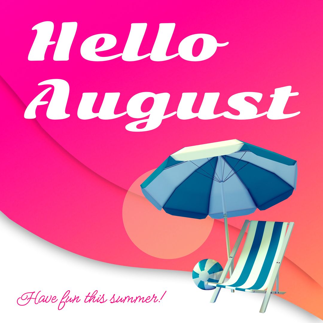 Hello August Summer Beach Vibes with Sunbed and Umbrella