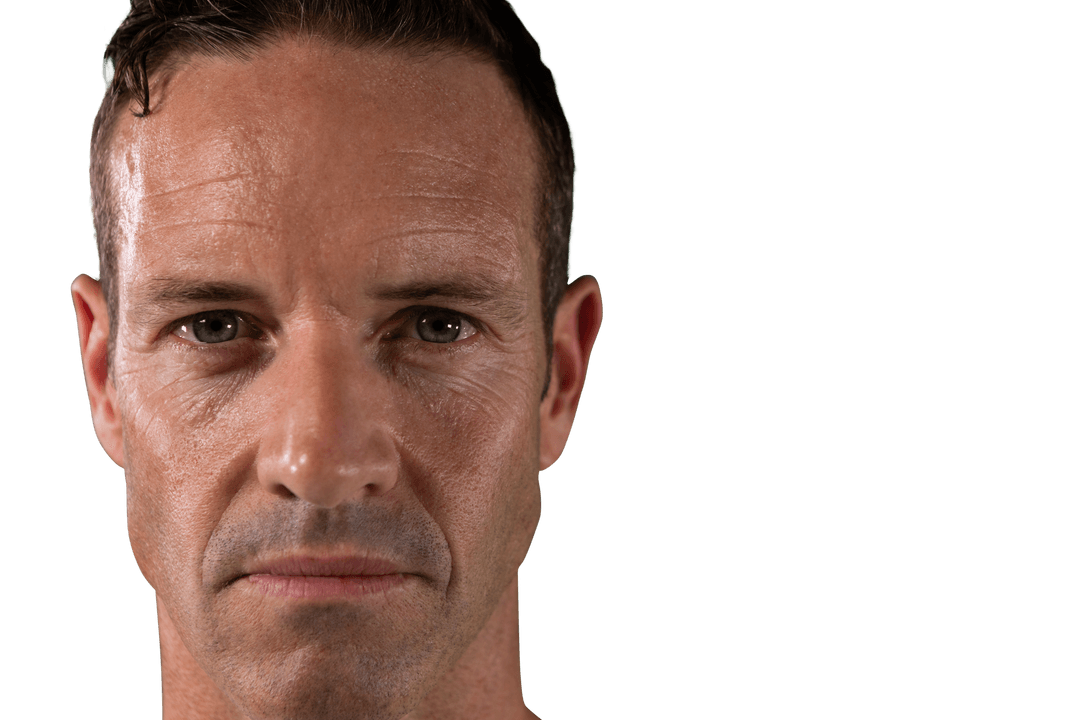 Caucasian Man Reflecting Serious Expressions on Transparent Background