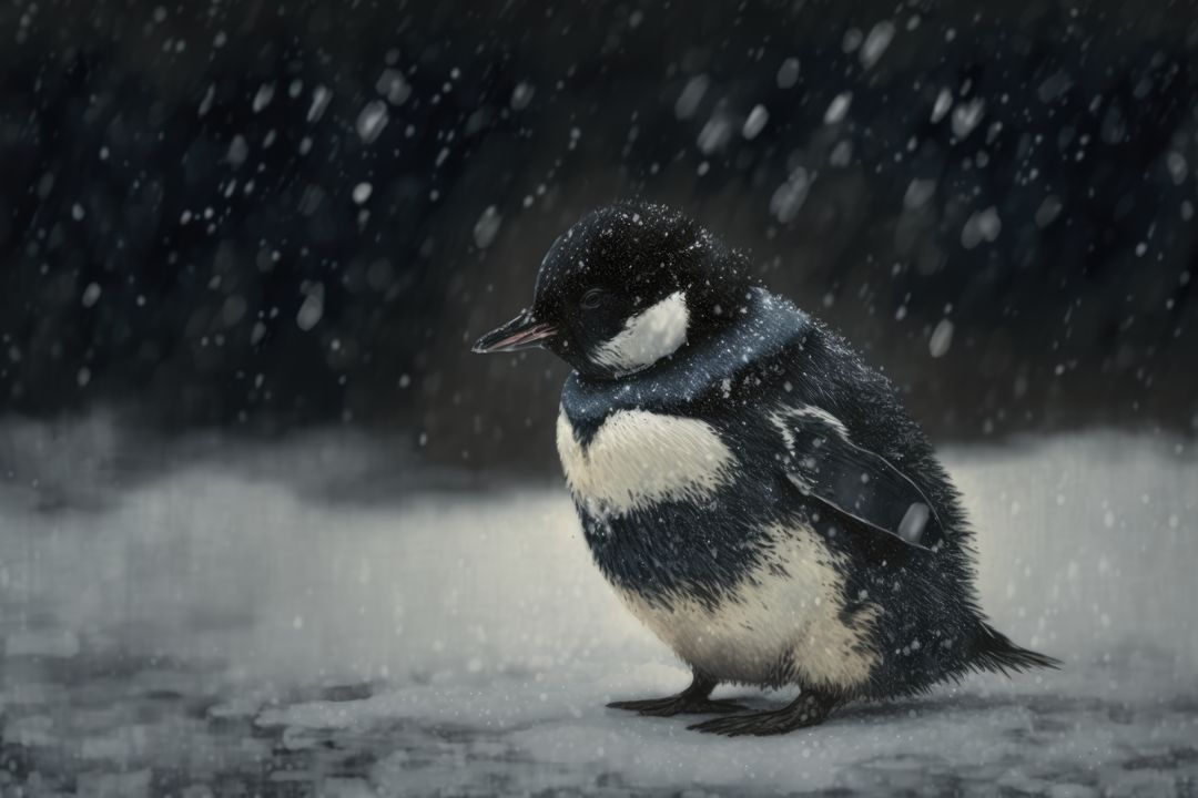 Adorable Penguin Hatchling Braving Winter Snowfall - Free Images, Stock Photos and Pictures on Pikwizard.com