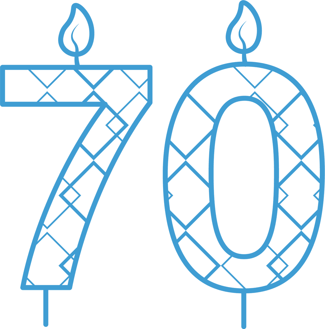 Blue 70th Birthday Candle With Geometric Pattern Transparent Background