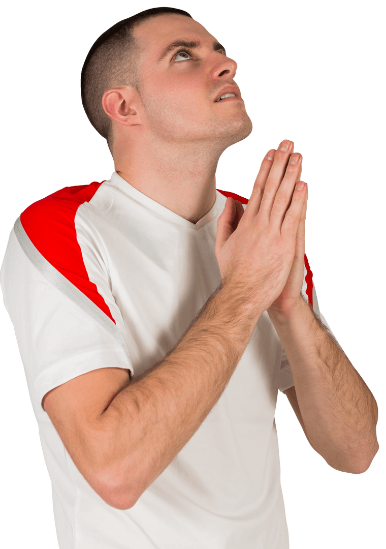 Transparent Anxious Football Player Praying Before Game