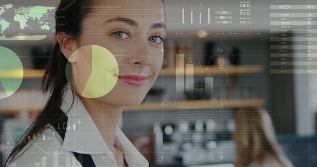 Futuristic Data Analysis: Woman Integrates Technology with Business Insights