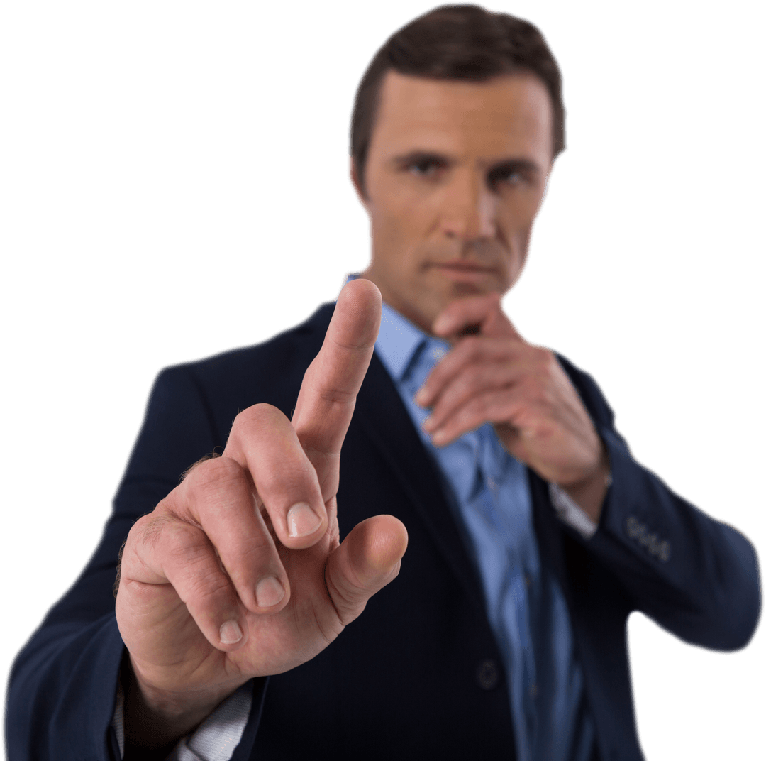 Businessman Pressing Transparent Virtual Screen Interface