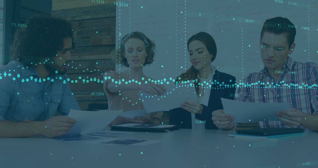 Team Collaborating on Data in Modern Office