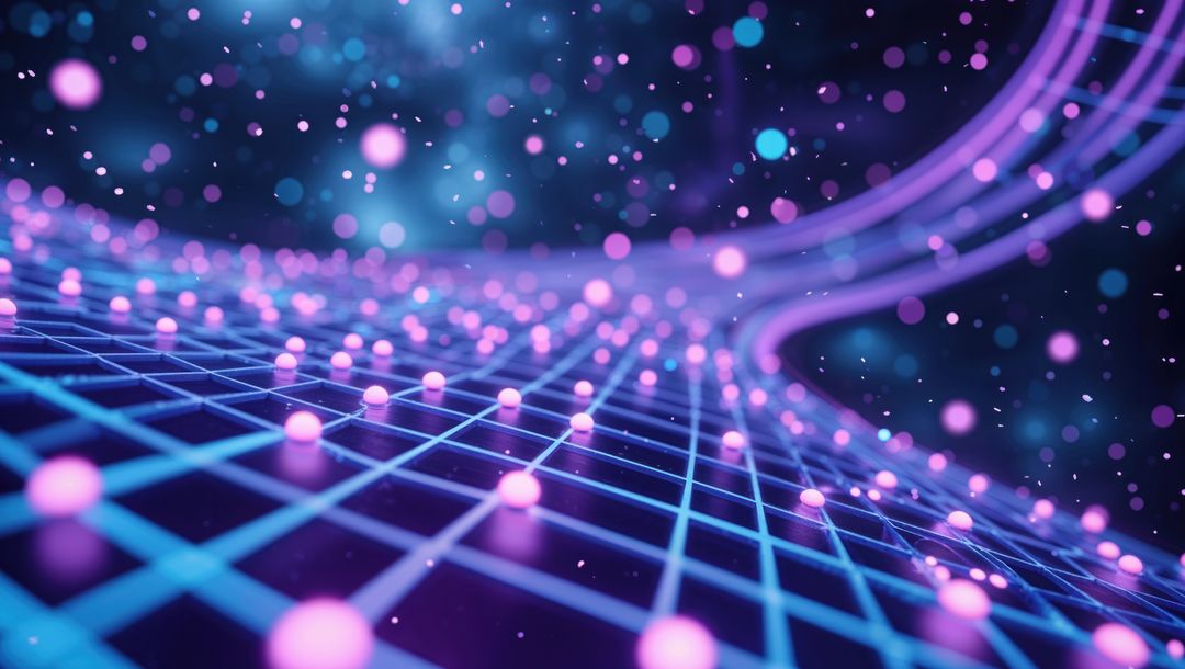 Futuristic Digital Grid with Neon Lights and Glowing Particles