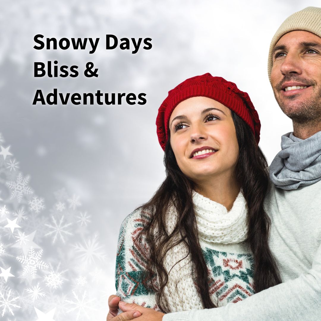 Smiling Couple Enjoying Winter Together Amid Snowflakes