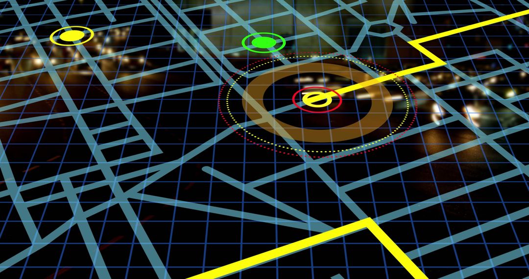 Modern Virtual Map Interface with City Lights and Grid