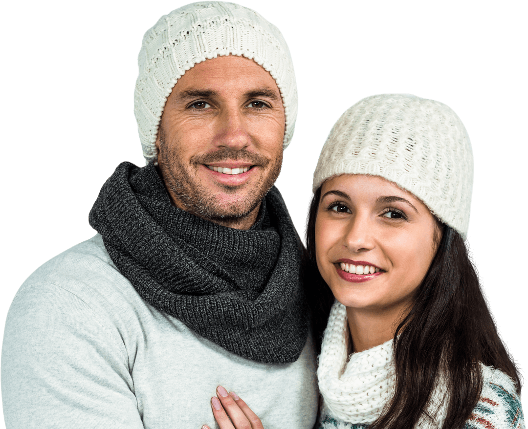 Smiling Couple in Winter Wear on Transparent Background