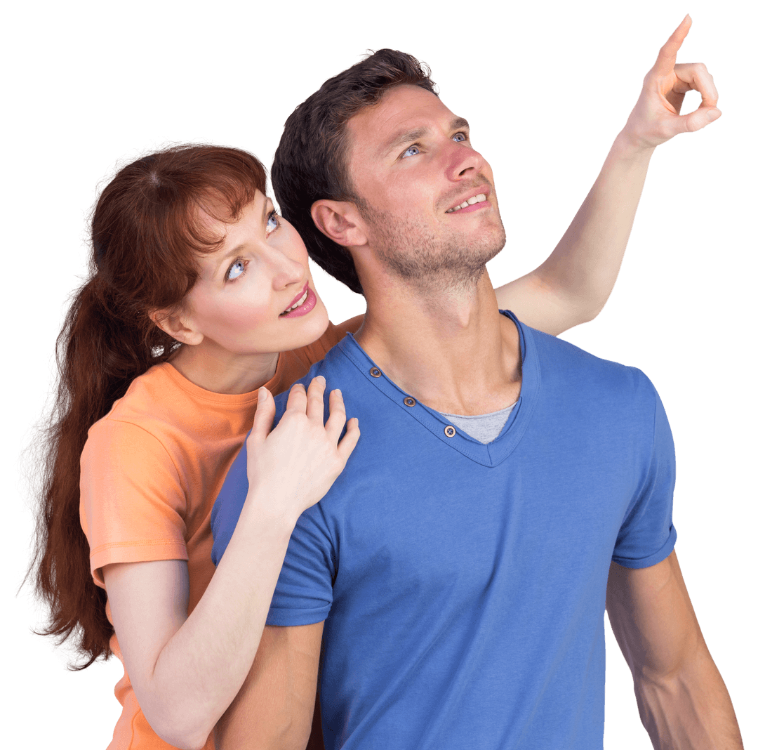 Transparent Background of Happy Couple Looking Upwards