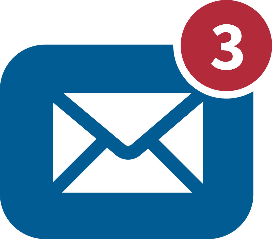 Digital Email Icon with Notifications on Transparent Background