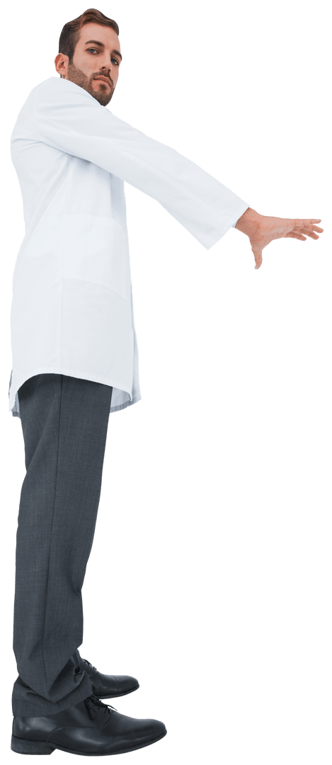 Confident Doctor Pointing on Transparent Background
