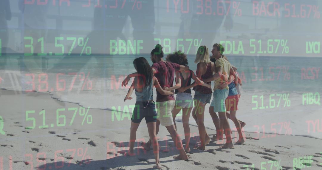 Friends Linked Walking Beach Digital Stock Overlay Connection