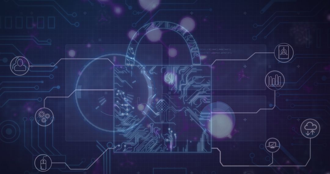 Digital Security Lock with Technology Icons