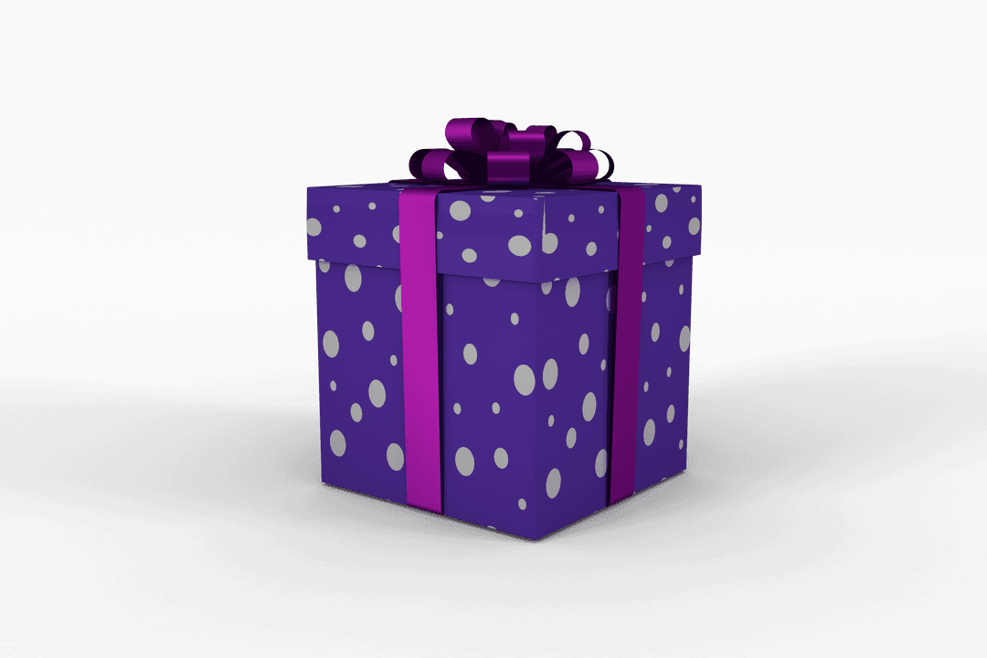 Purple and Silver Polka Dot Gift Box with Vibrant Ribbon