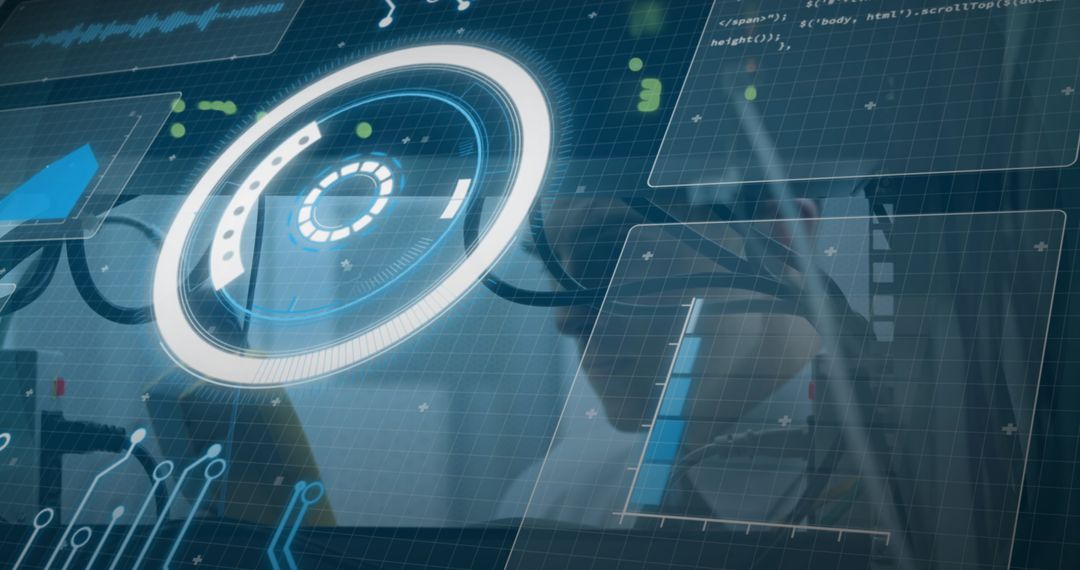 Futuristic Digital Interface in Server Room with Analyst