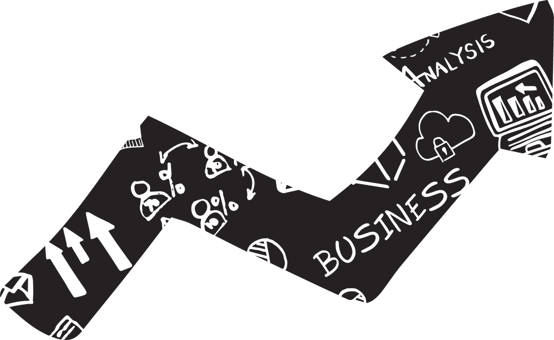 Transparent Business Growth Chart with Arrows and Symbols