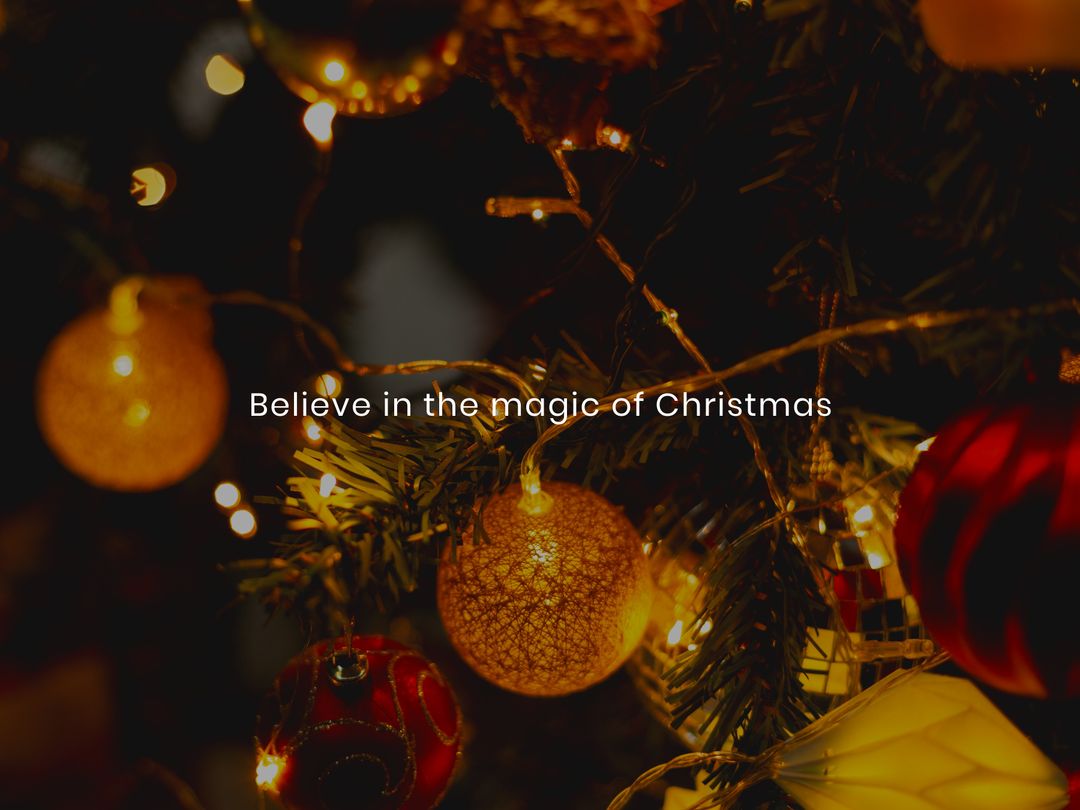 Festive Christmas Lights and Ornaments with Inspirational Quote