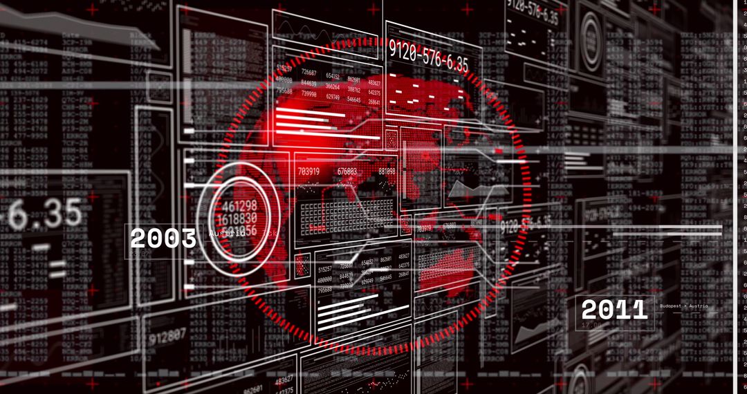 Futuristic Dashboard Interface with Red Circular Overlay and World Map