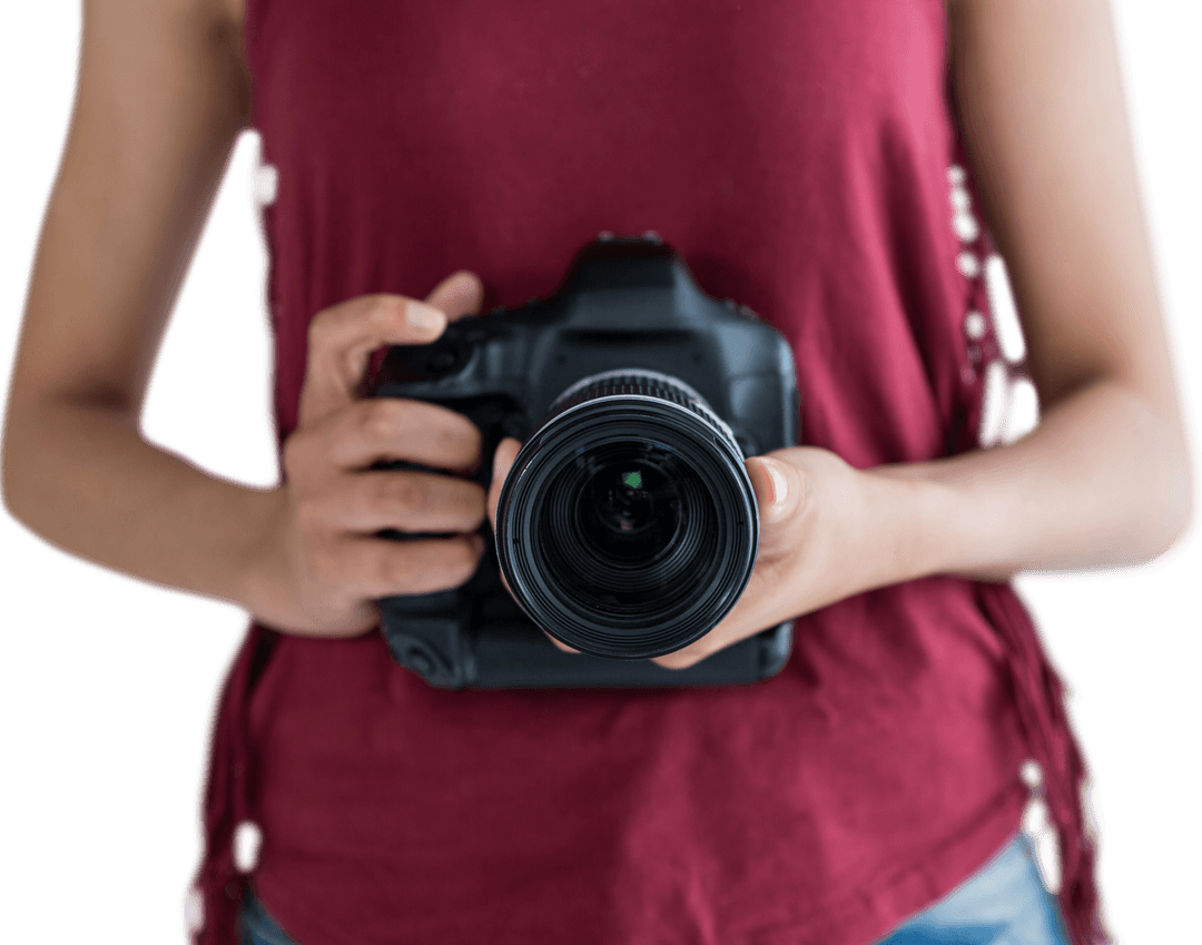 Transparent Midsection Woman Holding Digital Camera